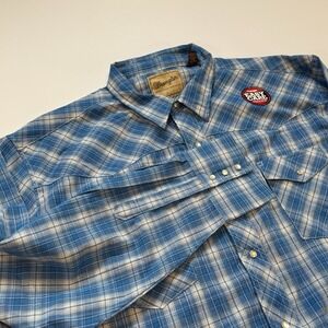 Wrangler Western Shirt Mens 3XL Blue Plaid Long Sleeve Pearl Snap Cowboy Button